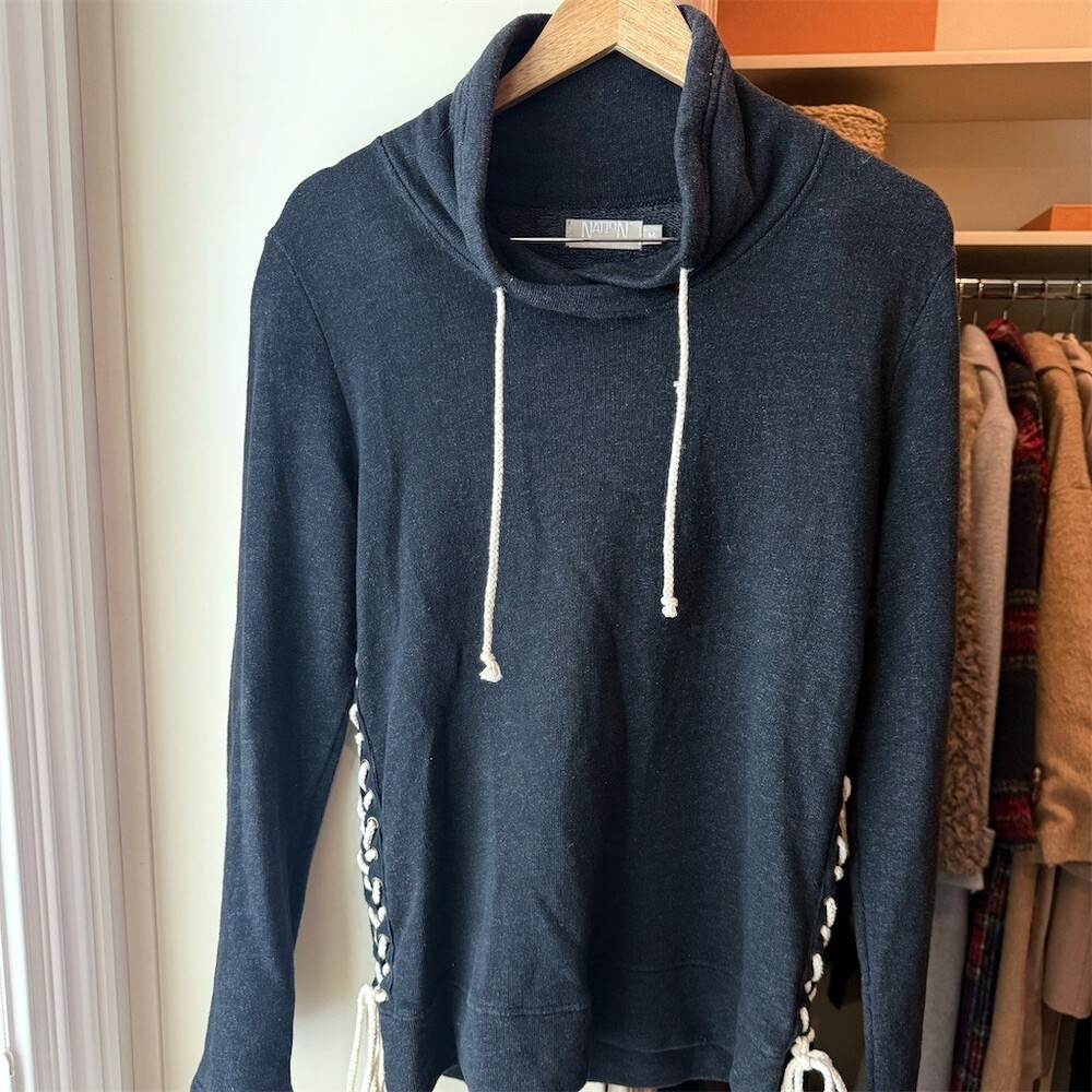 Nation LTD Black Lace-Up Hoodie with White Drawstrings
